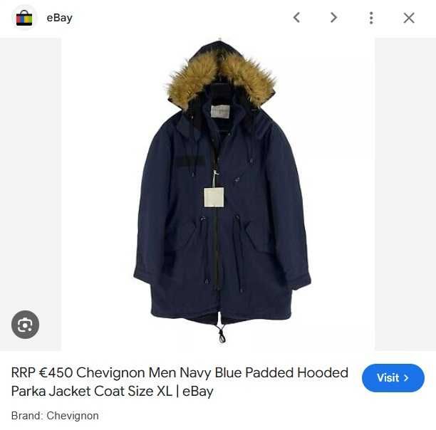 Geaca parka XL XXL CHEVIGNON puf si pene premium albastru