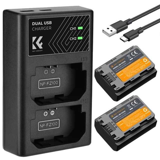 K&F Concept Set 2x Baterii NP-FZ100 + Încărcător Double Slot