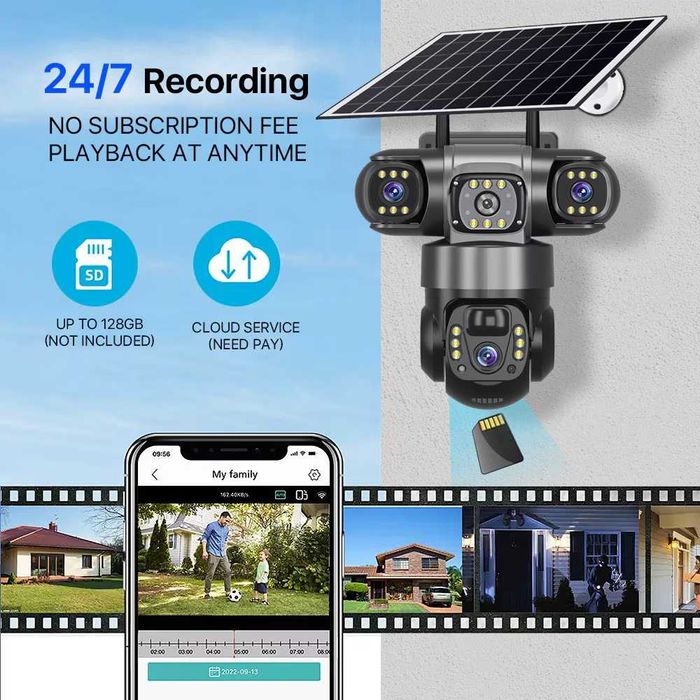 Соларна Охранителна 4G Камера Ultra HD 4K PTZ, Троен Обектив, 12MP