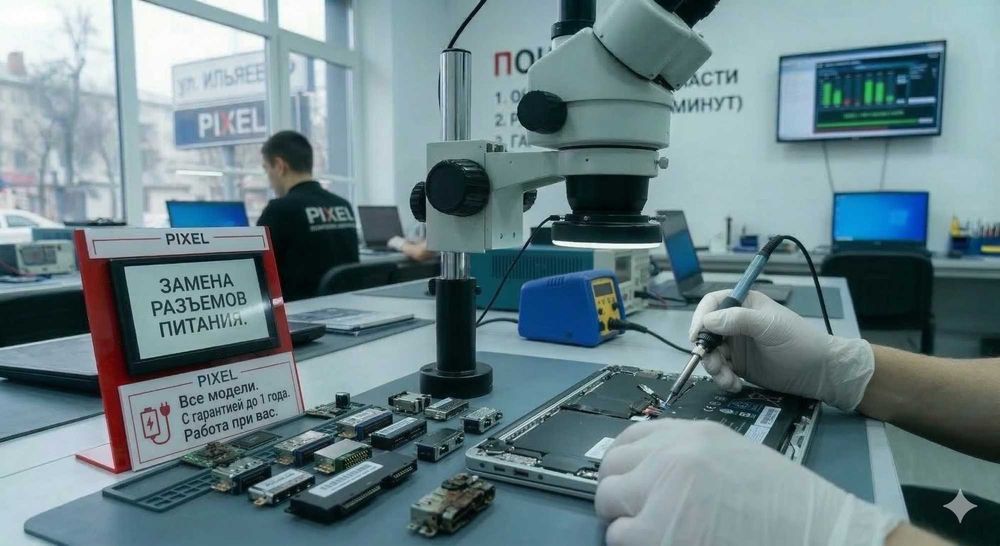 Замена разъемов питания, USB, HDMI, Audio. Pixel.