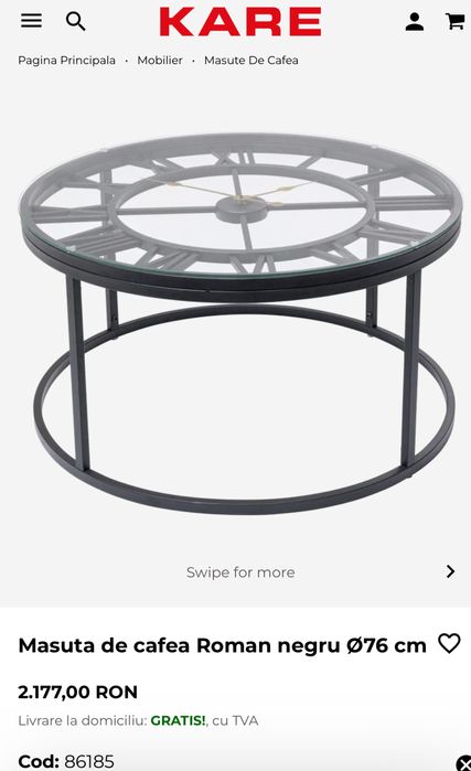 Masuta de cafea cu ceas functional