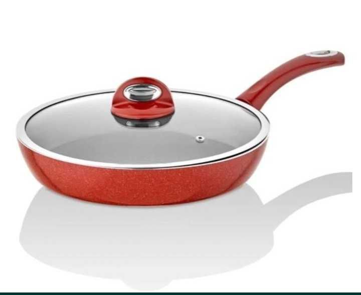 Малък гранитен тиган Taç със стъклен капак