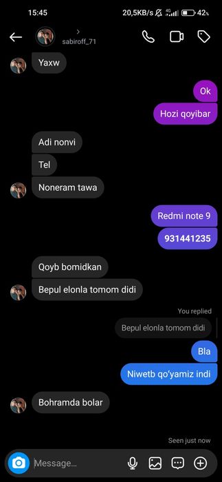 Redmi note 9 sotiladi!!!