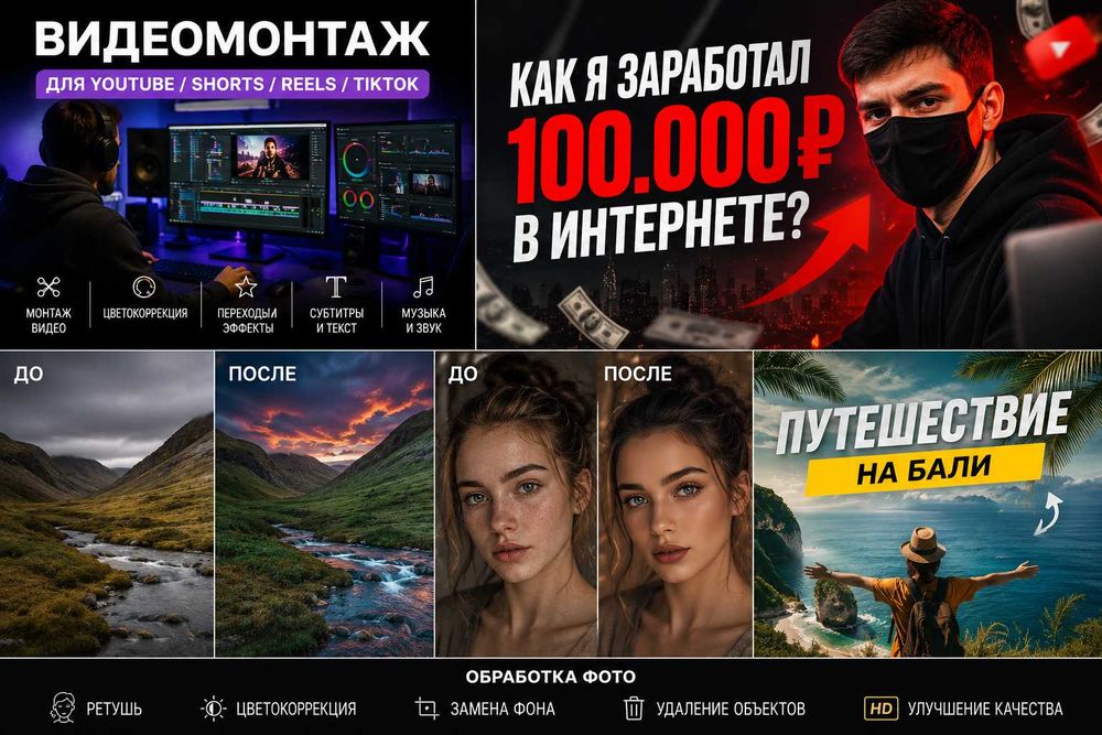 Видеомонтаж | Shorts | Reels | TIKTOK | Обработка Фото От 100 000 сум