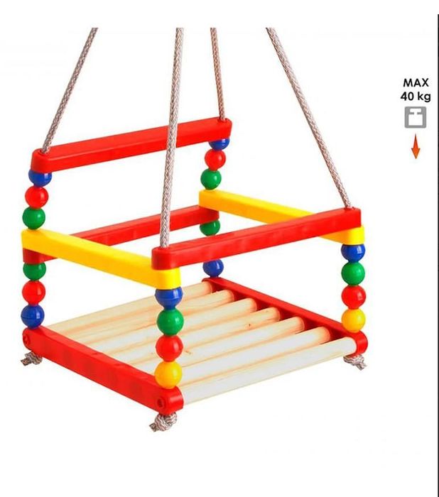 Люлка с въже, висяща за окачване, дървена с халки, 110 cm, до 40 кг, 3