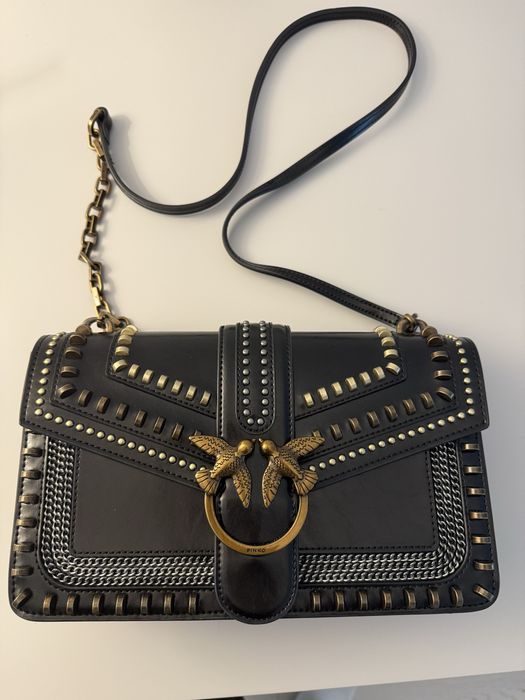 PINKO Geanta neagra din piele cu detalii metalice