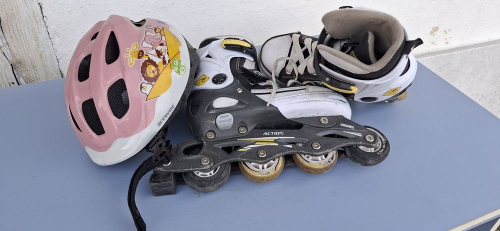 Set Role Copii Action (mărime 37-40) și Cască Protecție B'Twin (mărime XS)