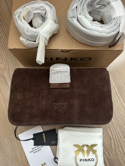 Оригинална велурена чанта Pinko в кафяво 104340 A2CC