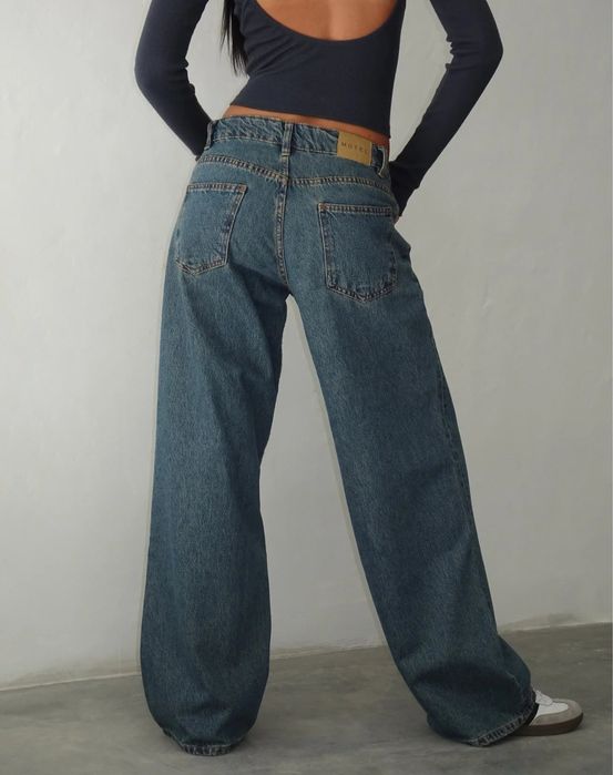 Roomy extra wide low rise jeans -brown blue acid