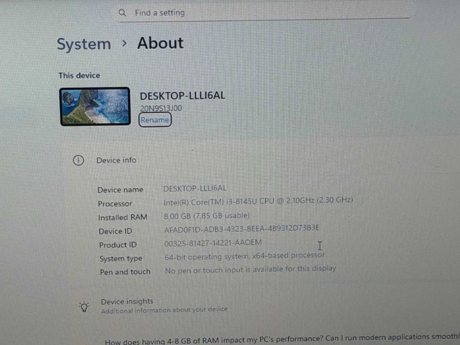 Lenovo Thinkpad E490 i3-8145U/8RAM/256SSD/Intel UHD Graphics
