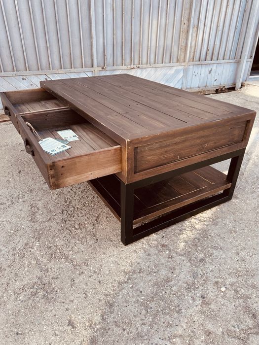 Холна маса масив RECLAIMED + метал – индустриален стил