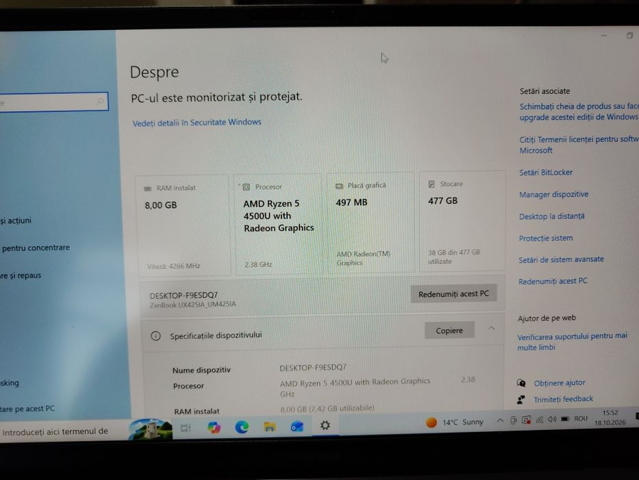 Asus Zenbook /ryzen 5/ Ssd 512 GB / RAM 8 gb
