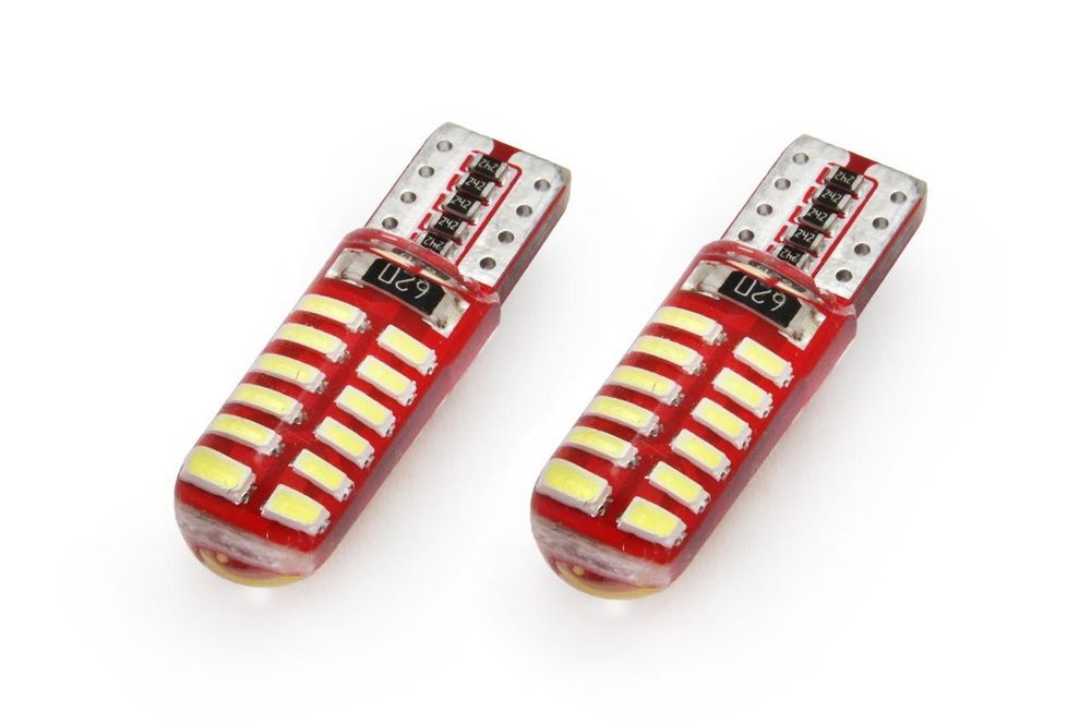 Bec de pozitie tip LED Canbus, silicon, T10 W2.1x9.5 W5W, 12V 1.9W, 24 SMD 3014, culoare alb, Amio, set 2 buc
