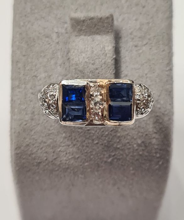 Inel din aur alb 14, cu safire si diamante naturale, IAU850