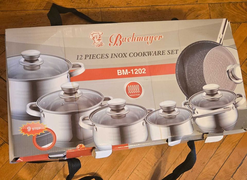 VAND: Set Oale Inox 12 piese Bachmayer BM-1202 – NOI/SIGILATE (Inducție) si Set 6 Cuțite Profesionale Bachmayer – Înveliș Marmură – NOU/SIGILAT