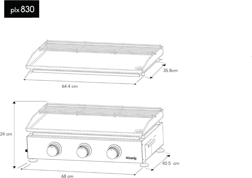 Скара на газ планча H.Koenig Plancha PLX830 с 3 горелки 350 градуса