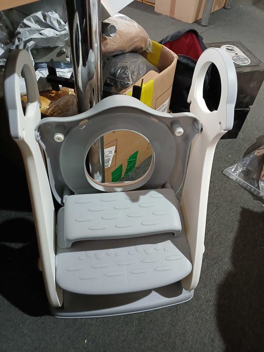 Scaun toaletă copii BEARTOP cu scări, alb-gri, 75kg, urme uzură