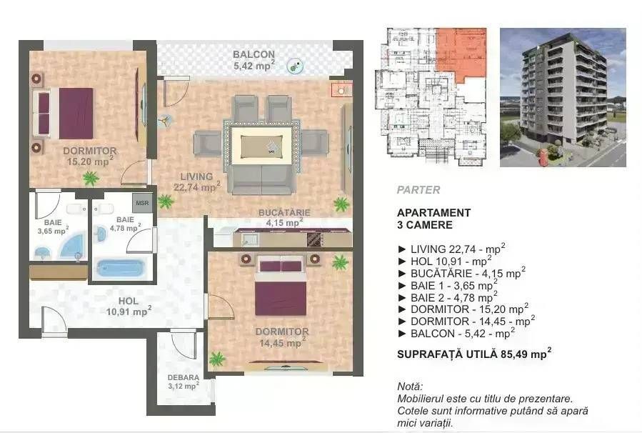 Apartament 3 camere 85,49mp | Bloc nou | zona 13 Septembrie I