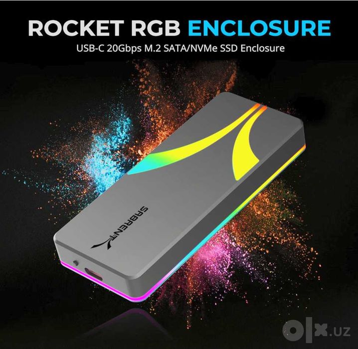 SABRENT Rocket RGB USB C 20Gbps M.2 SATA/NVMe SSD Enclosure (EC-RGBG)