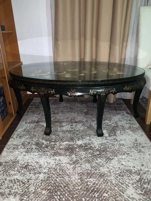 Masuta ovala cu sase scaune Intarsie negru