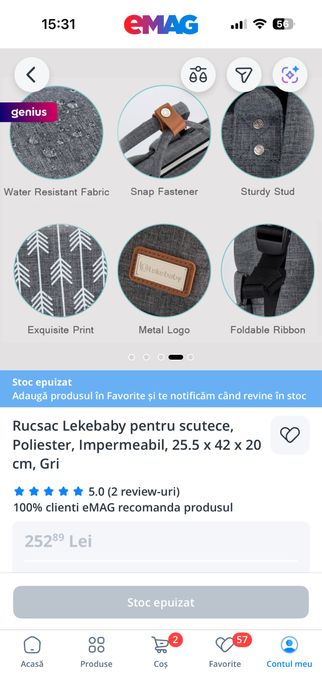 Rucsac Lekebaby pentru scutece, impermeabil