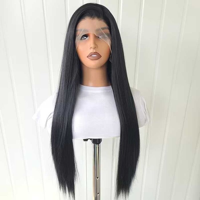 Елегантна черна права перука 70 см с Lace Front дантелен път 13×4×1