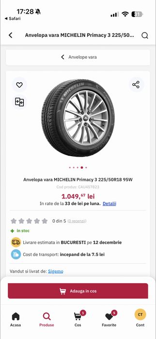 Set 4 Anvelope / Cauciucuri Michelin Primacy 3: 225/50 R18 95V
