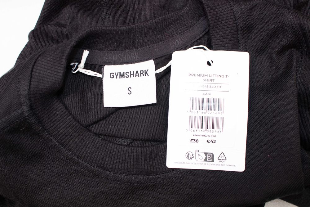Gymshark premium мъжка тениска черна плътна тежка овърсайз S нова