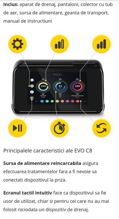 Aparat de drenaj limfatic, 4FIZJO, AIR COMPRESSION THERAPY SYSTEM EVO C8, 6 programe, 8 camere