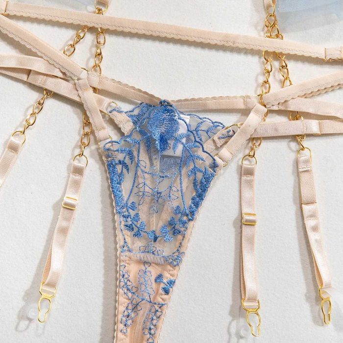 Lenjerie sexy corset bleu 4 piese noua marimea M cupa B