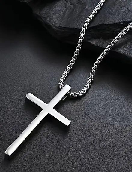 Lant inox 60 sau 70cm cu cruce 3.5cm cadoul ideal Crăciun