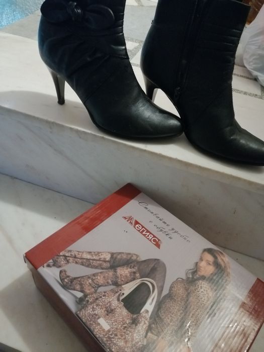 Зимни топли ботуши,естествена кожа с масивен токN39+ПОДАРЪК боти с ток