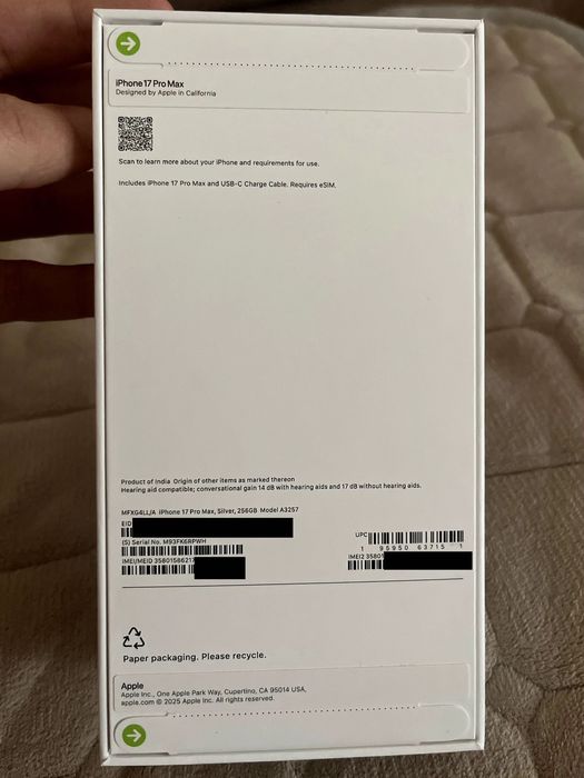 Запечатанный IPhone 17 Pro Max 256GB Silver ESIM