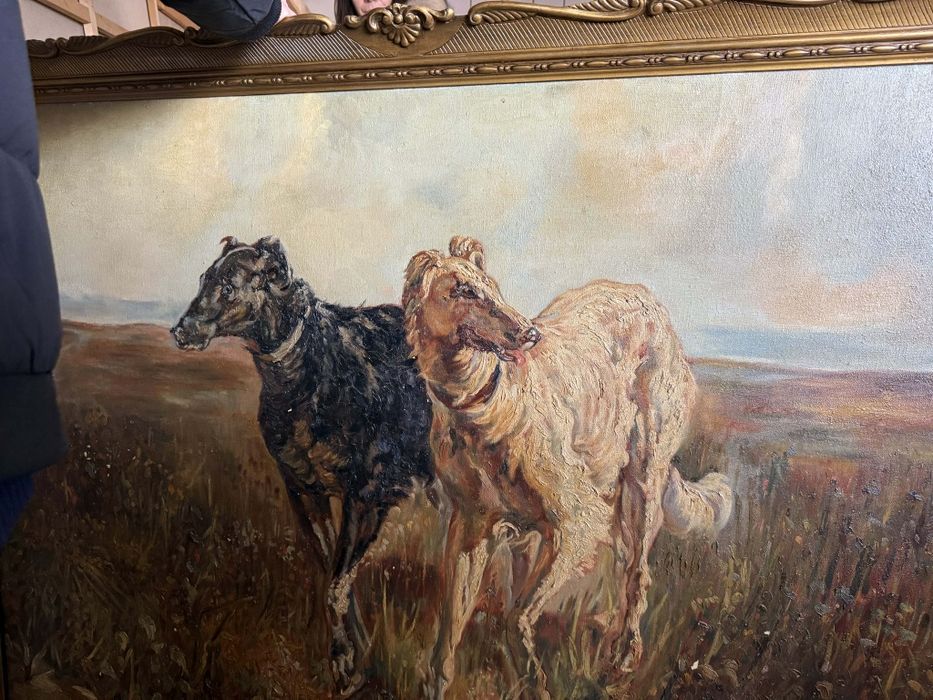 Старинно маслено платно "Руски борзои" – Музеен размер (140х110 см)
​О