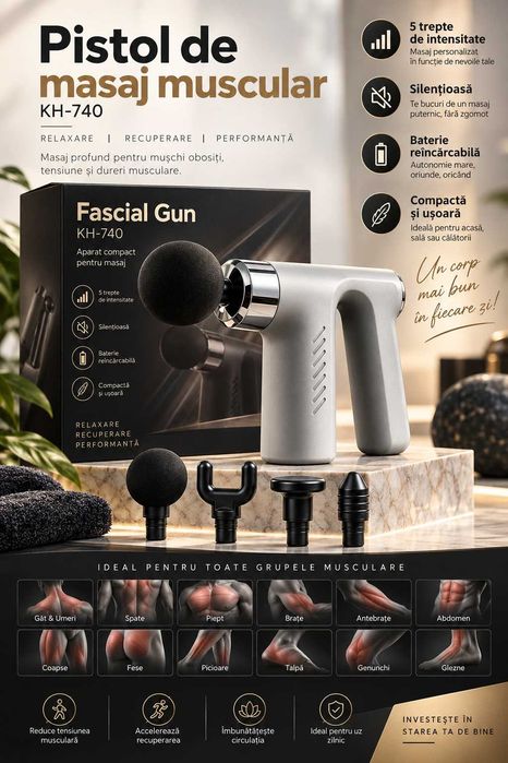 Pistol de masaj muscular – 5 trepte intensitate