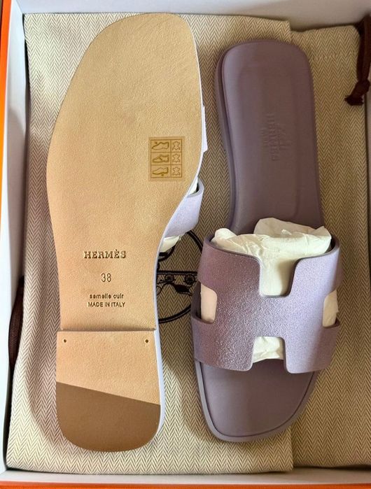 Hermes Oran Purple Suede Сандал Лилав НОВО