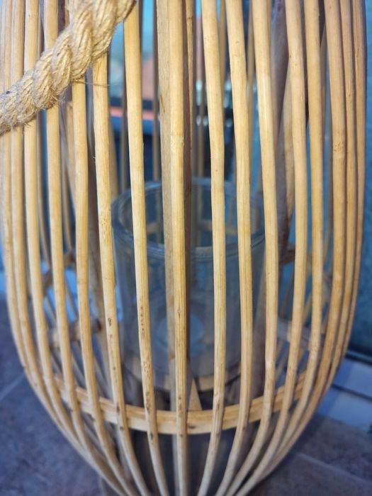 Декоративен бамбуков фенер за свещ със стъклена вложка