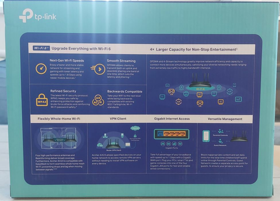 езжичен рутер TP-Link Archer AX23, AX1800, Dual-Band, Gigabit, Wi-Fi 6
