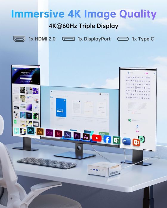 Mini PC NiPoGi P2 AMD Ryzen™ 3. RAM 16GB. 512GB SSD. Triple 4K display