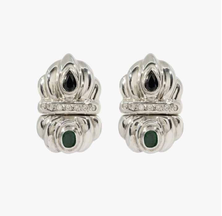 Cercei Aur 18k 22,44gr cu Diamante Safire si Smaralde, pret fix