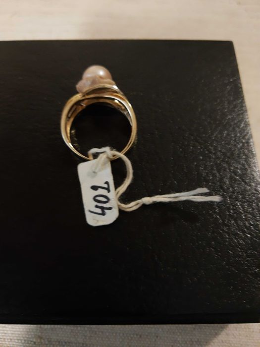 Пръстен,14 К,бяло,жълто златоРозова перла/ Мида,уникален,ръчен модел