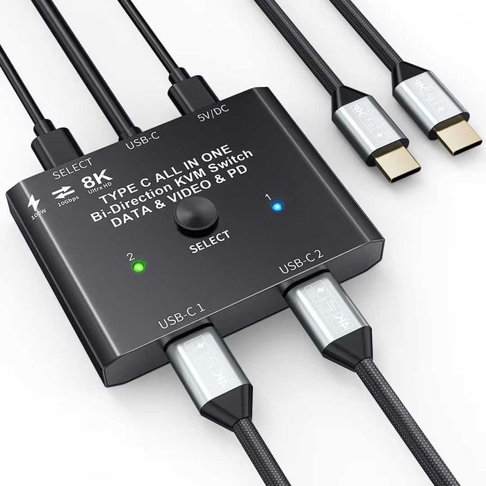 Comutator USB C, comutator KVM USB tip C 8K 60Hz 4K 120Hz,  bidirecțional