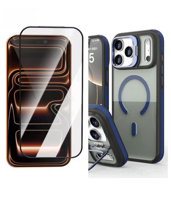 Husa Magsafe Suport + Folie Sticla 6D/ Privacy Iphone 17 PRO MAX AIR