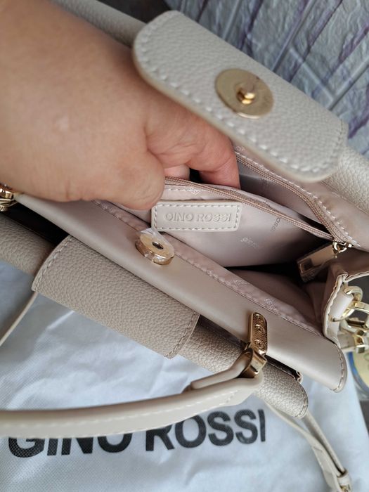 дамска чанта,малка бежова чантичка,Gino Rossi-Нова!естествена кожа