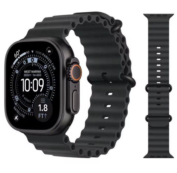 Curea Apple 10,9, 8 Ultra watch din silicon /textil Nike negru si verde