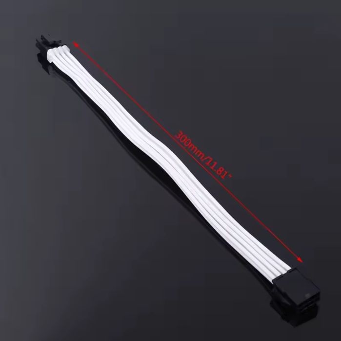 Sleeve удължители за PCIe 6+2 pin – бели, с гребенче (30 см)