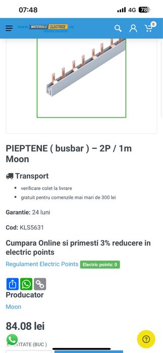 Pieptene buzbar 2P +3P 63 A 56 module 1m gewiss