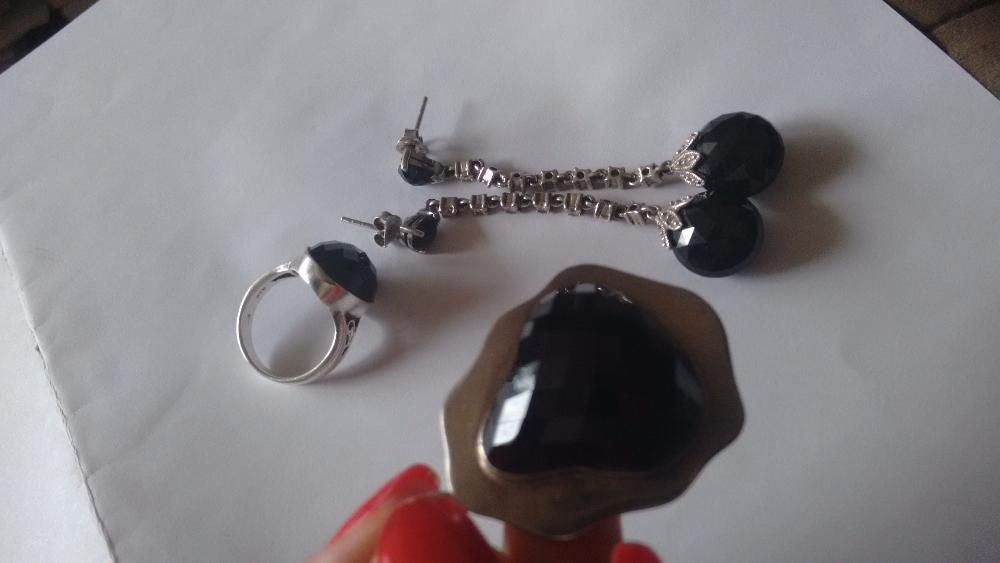 Bijuterii set calitate Argint 925 Italia, Onix si Marcasite, 43 grame