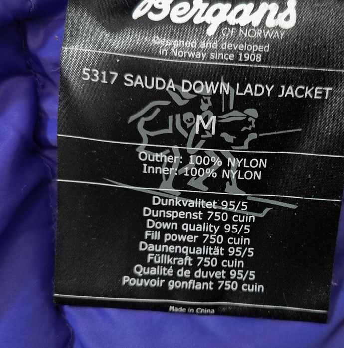 Bergans of Norway Дамско пухено лилаво яке с качулка размер М