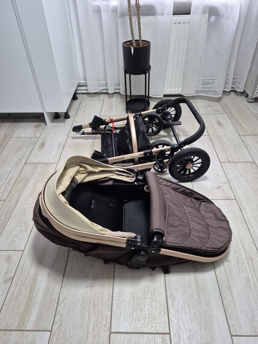 Set cărucior L-SUN + scoică auto – landou + sport, stare foarte bună